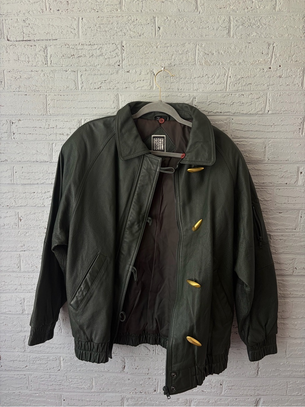 Men's Dark Green Leather Bomber Jacket